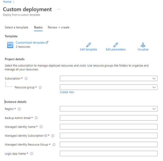 Captura de pantalla que muestra cómo especificar los detalles para implementar Azure Logic Apps.